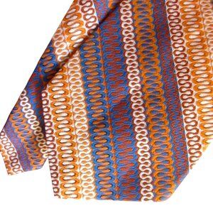 Vintage Cervantes Orange & Blue Geometric Pattern 100% Polyester Mens Tie